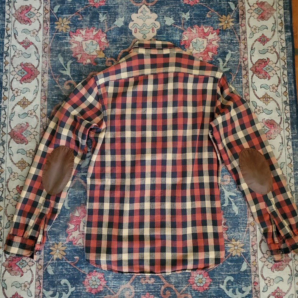 J Crew Mercantile Checkered Flannel W/ Elbow Patches - Picture 5 of 10